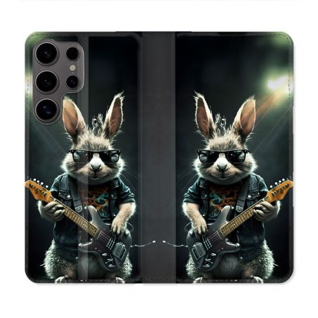 Housse Cuir Portefeuille Pour Samsung Galaxy S25 Musique Rock Lapin