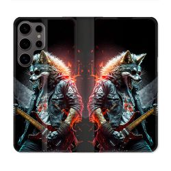 Housse Cuir Portefeuille Pour Samsung Galaxy S25 Musique Rock Loup