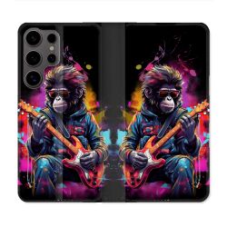 Housse Cuir Portefeuille Pour Samsung Galaxy S25 Musique Rock Singe