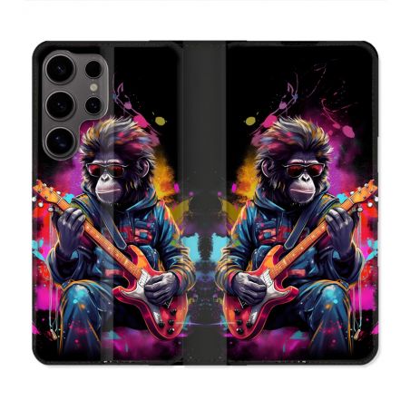 Housse Cuir Portefeuille Pour Samsung Galaxy S25 Musique Rock Singe