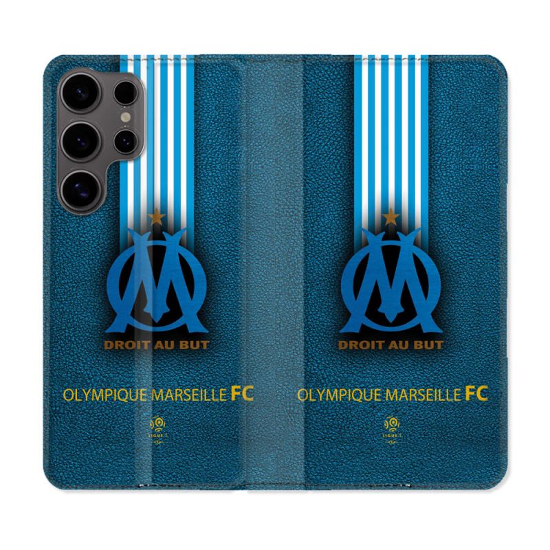 Housse Cuir Portefeuille Pour Samsung Galaxy S25 Olympique Marseille OM Bande