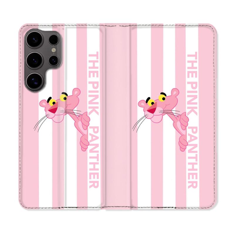 Housse Cuir Portefeuille Pour Samsung Galaxy S25 Panthere Rose