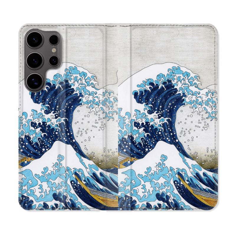 Housse Cuir Portefeuille Pour Samsung Galaxy S25 Peinture La Grande Vague