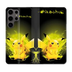 Housse Cuir Portefeuille Pour Samsung Galaxy S25 Pokemon Pikachu Eclair