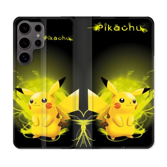 Housse Cuir Portefeuille Pour Samsung Galaxy S25 Pokemon Pikachu Eclair