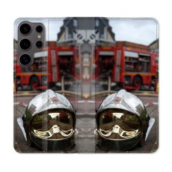 Housse Cuir Portefeuille Pour Samsung Galaxy S25 Pompier Casque Camion