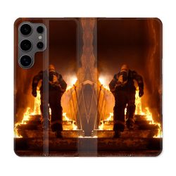 Housse Cuir Portefeuille Pour Samsung Galaxy S25 Pompier Escalier