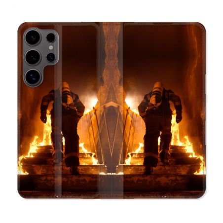 Housse Cuir Portefeuille Pour Samsung Galaxy S25 Pompier Escalier