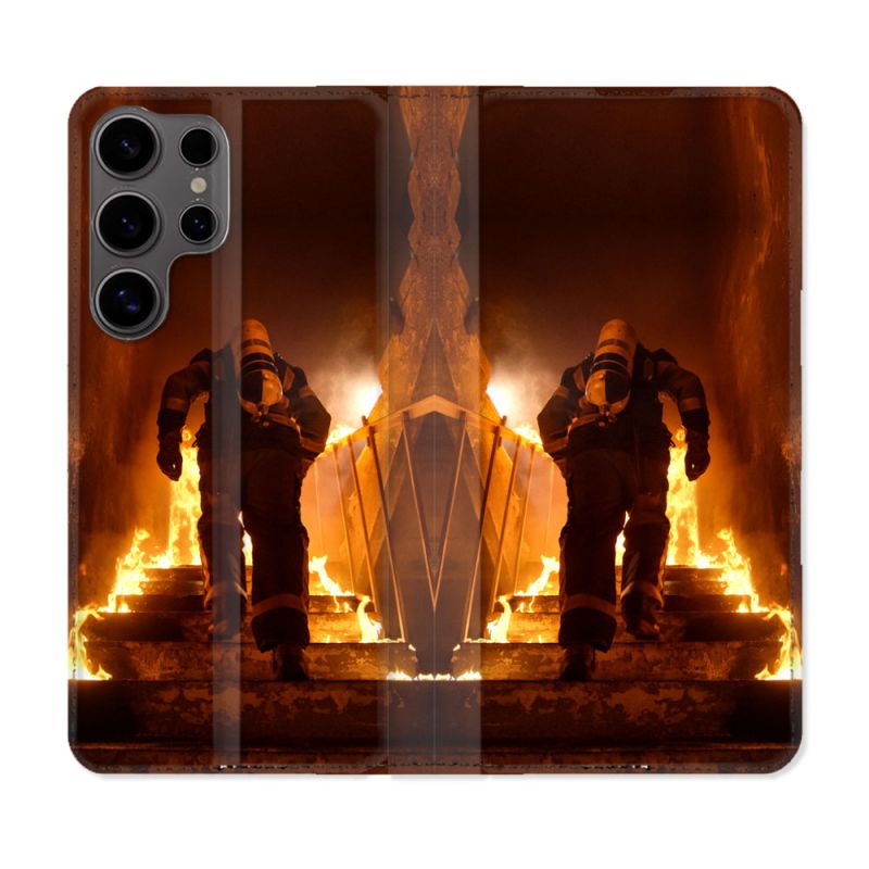 Housse Cuir Portefeuille Pour Samsung Galaxy S25 Pompier Escalier
