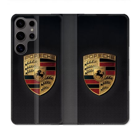 Housse Cuir Portefeuille Pour Samsung Galaxy S25 Porsche Carbone