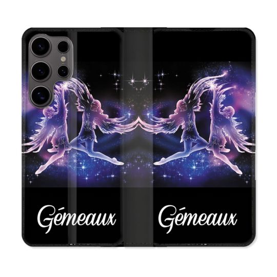 Housse Cuir Portefeuille Pour Samsung Galaxy S25 Signe Zodiaque 2 Gémeaux