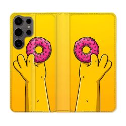 Housse Cuir Portefeuille Pour Samsung Galaxy S25 Simpson Donuts