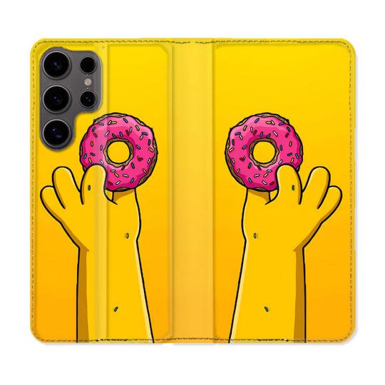 Housse Cuir Portefeuille Pour Samsung Galaxy S25 Simpson Donuts