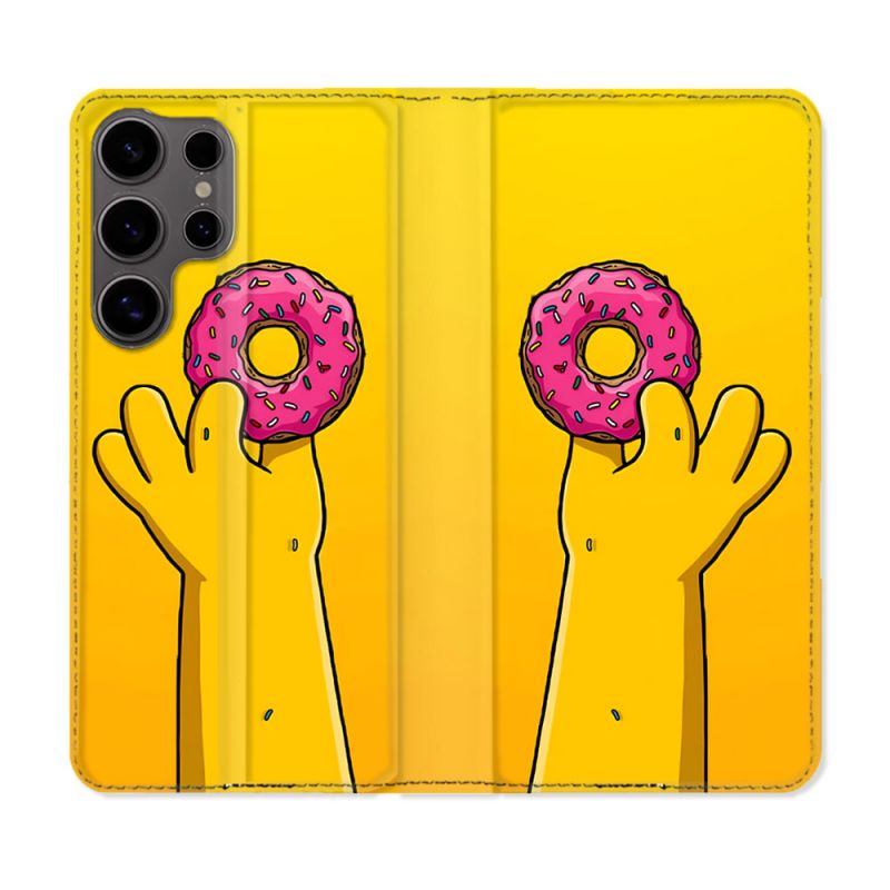 Housse Cuir Portefeuille Pour Samsung Galaxy S25 Simpson Donuts