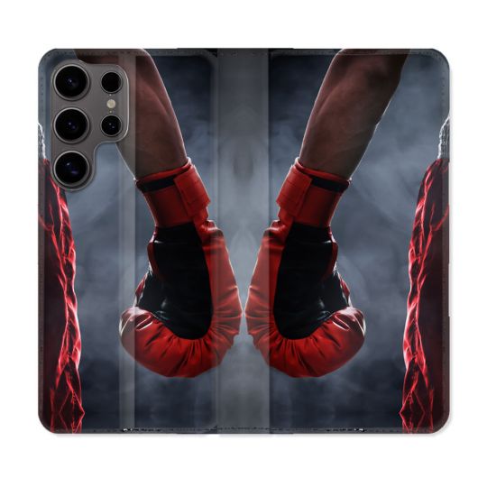 Housse Cuir Portefeuille Pour Samsung Galaxy S25 Sport Boxe Gant Rouge