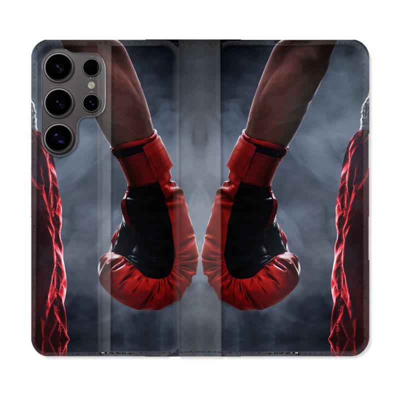 Housse Cuir Portefeuille Pour Samsung Galaxy S25 Sport Boxe Gant Rouge