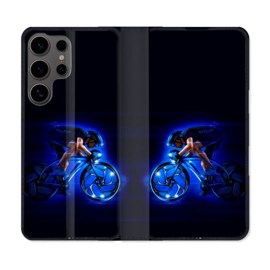 Housse Cuir Portefeuille Pour Samsung Galaxy S25 Sport Cyclisme Bleu