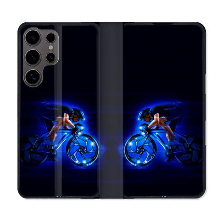 Housse Cuir Portefeuille Pour Samsung Galaxy S25 Sport Cyclisme Bleu