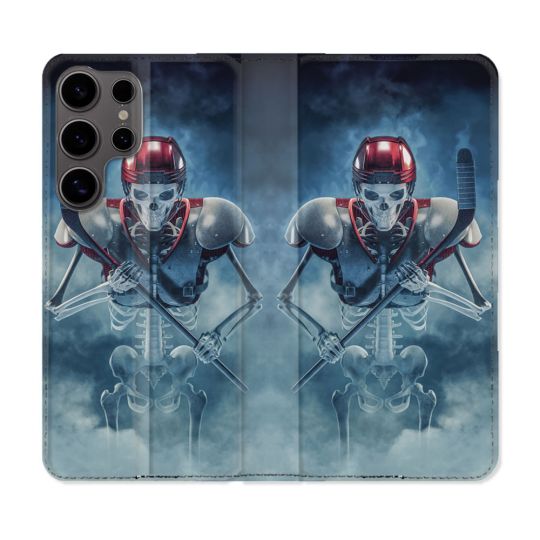 Housse Cuir Portefeuille Pour Samsung Galaxy S25 Sport Hockey Squelette