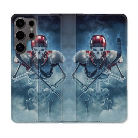 Housse Cuir Portefeuille Pour Samsung Galaxy S25 Sport Hockey Squelette