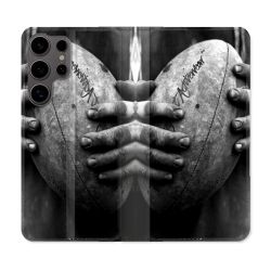 Housse Cuir Portefeuille Pour Samsung Galaxy S25 Sport Rugby Ballon Vintage