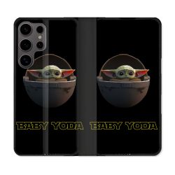 Housse Cuir Portefeuille Pour Samsung Galaxy S25 Star Wars - Yoda bebe noir