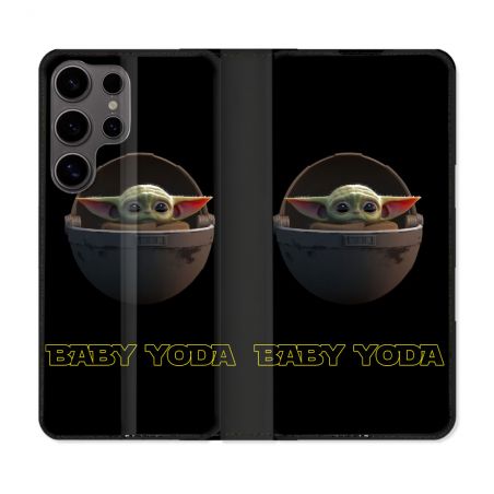 Housse Cuir Portefeuille Pour Samsung Galaxy S25 Star Wars - Yoda bebe noir