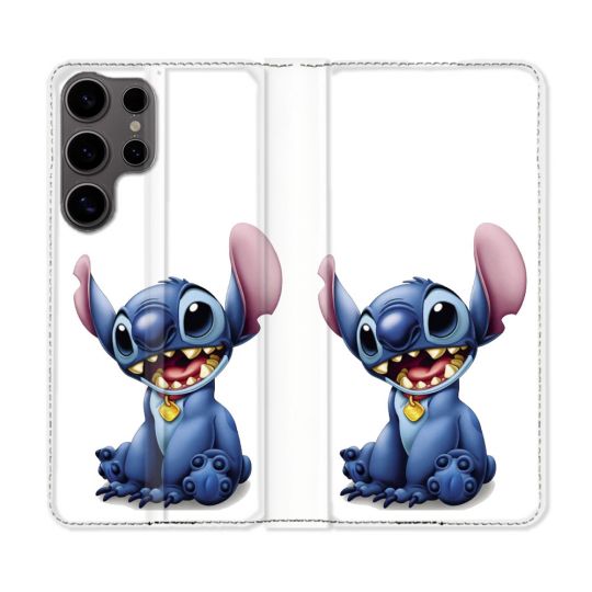 Housse Cuir Portefeuille Pour Samsung Galaxy S25 Stitch Blanc
