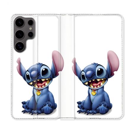 Housse Cuir Portefeuille Pour Samsung Galaxy S25 Stitch Blanc
