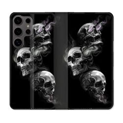 Housse Cuir Portefeuille Pour Samsung Galaxy S25 Tete de Mort Triple