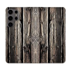Housse Cuir Portefeuille Pour Samsung Galaxy S25 Texture Bois