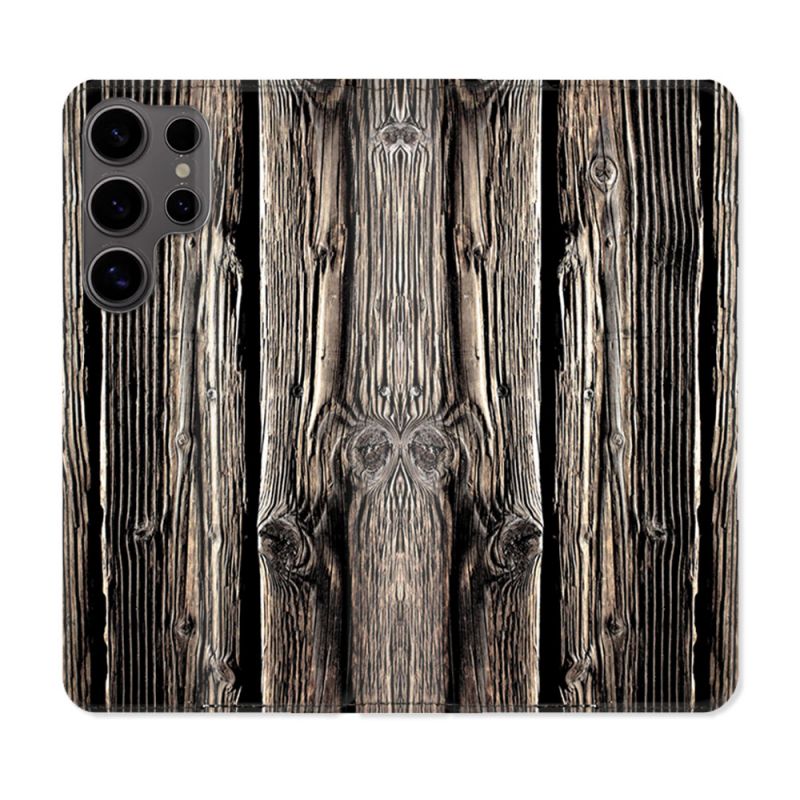 Housse Cuir Portefeuille Pour Samsung Galaxy S25 Texture Bois
