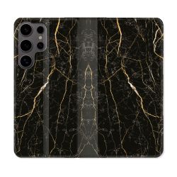 Housse Cuir Portefeuille Pour Samsung Galaxy S25 Texture Marbre Noir