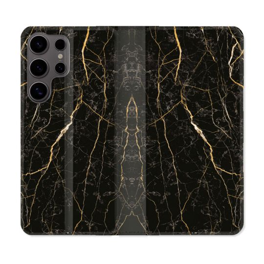 Housse Cuir Portefeuille Pour Samsung Galaxy S25 Texture Marbre Noir
