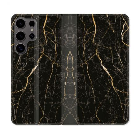 Housse Cuir Portefeuille Pour Samsung Galaxy S25 Texture Marbre Noir