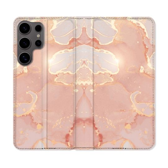 Housse Cuir Portefeuille Pour Samsung Galaxy S25 Texture Marbre Rose