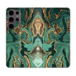 Housse Cuir Portefeuille Pour Samsung Galaxy S25 Texture Marbre Vert