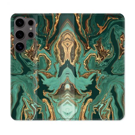 Housse Cuir Portefeuille Pour Samsung Galaxy S25 Texture Marbre Vert