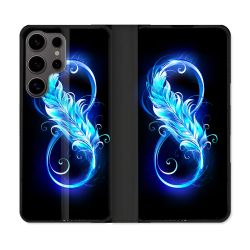 Housse Cuir Portefeuille Pour Samsung Galaxy S25 Texture Plume Infini Bleu
