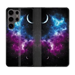 Housse Cuir Portefeuille Pour Samsung Galaxy S25 Univers Bleu Violet