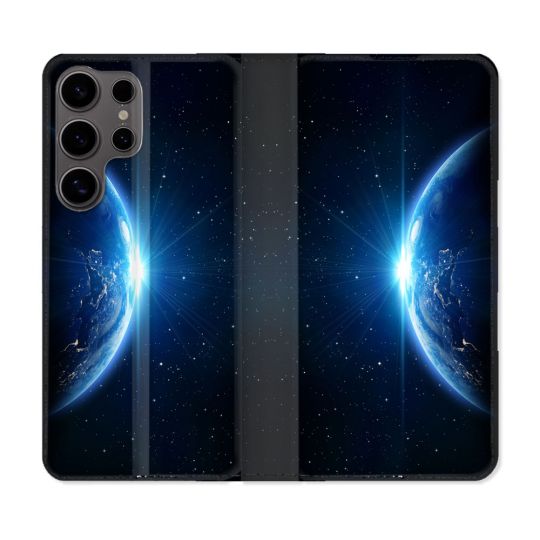 Housse Cuir Portefeuille Pour Samsung Galaxy S25 Univers Planete Terre