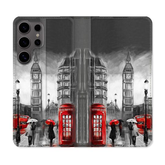 Housse Cuir Portefeuille Pour Samsung Galaxy S25 Voyage Angleterre Londres Vintage