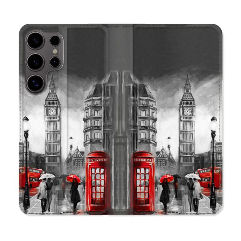 Housse Cuir Portefeuille Pour Samsung Galaxy S25 Voyage Angleterre Londres Vintage