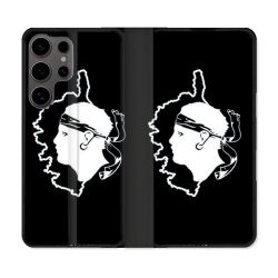 Housse Cuir Portefeuille Pour Samsung Galaxy S25 Voyage Corse Noir