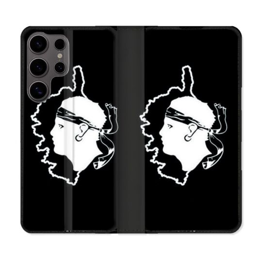 Housse Cuir Portefeuille Pour Samsung Galaxy S25 Voyage Corse Noir