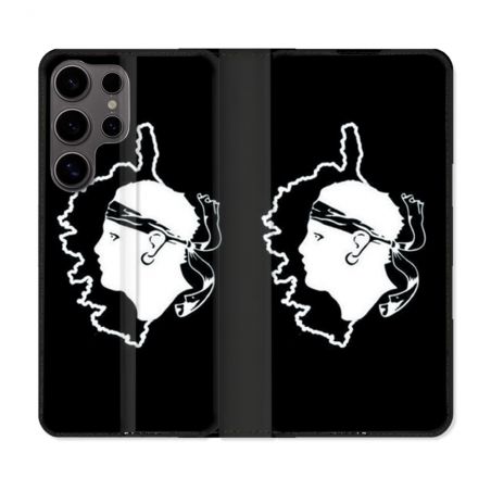 Housse Cuir Portefeuille Pour Samsung Galaxy S25 Voyage Corse Noir