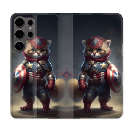 Housse Cuir Portefeuille Pour Samsung Galaxy S25 PLUS Animal Chat America