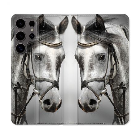 Housse Cuir Portefeuille Pour Samsung Galaxy S25 PLUS Animal Cheval Blanc