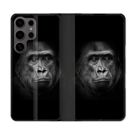 Housse Cuir Portefeuille Pour Samsung Galaxy S25 PLUS Animal Gorille Noir
