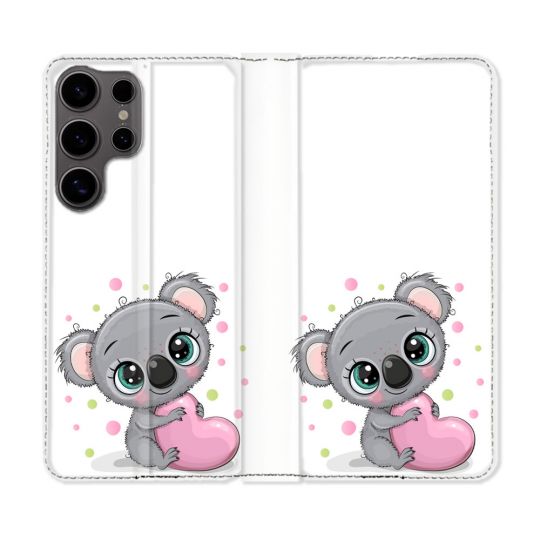 Housse Cuir Portefeuille Pour Samsung Galaxy S25 PLUS Animal Koala Cœur